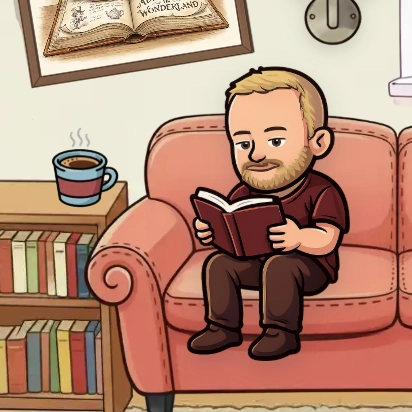Illustration of Sebastian reading on his sofa