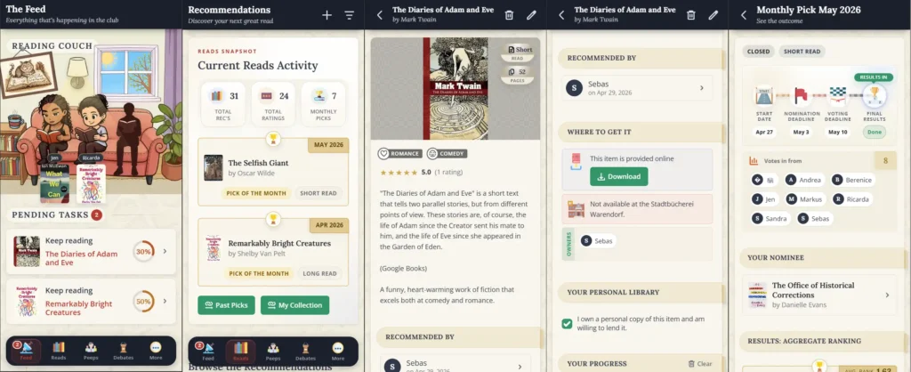 Screenshot of the EBC App's main pages